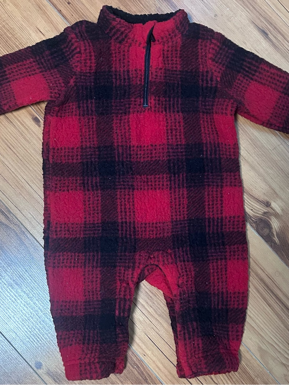 Plaid One-Piece Fleece Romper